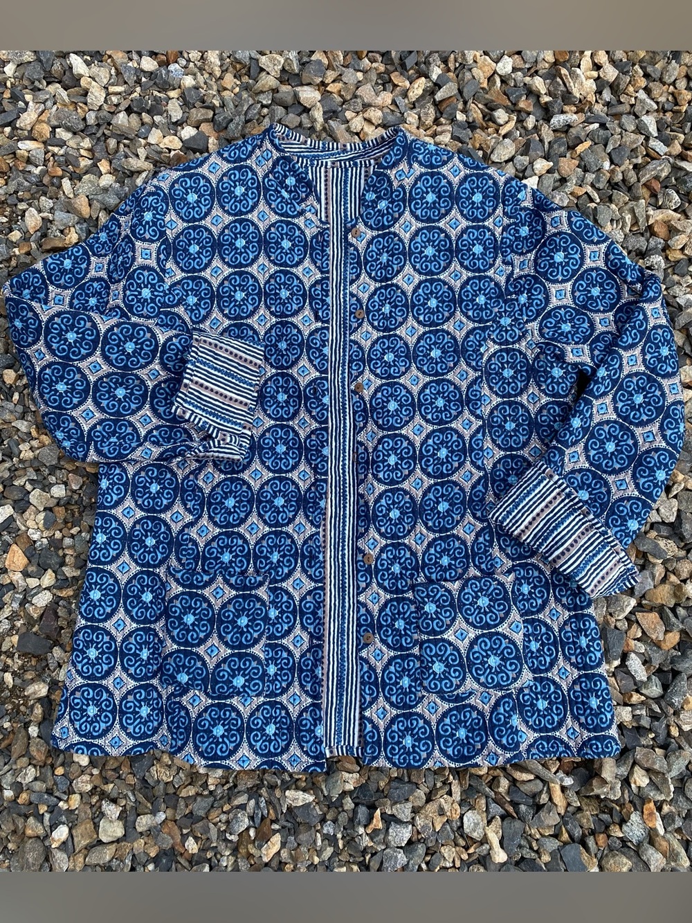 Reversible Quilted Handmade Patterned Women's Jacket blue